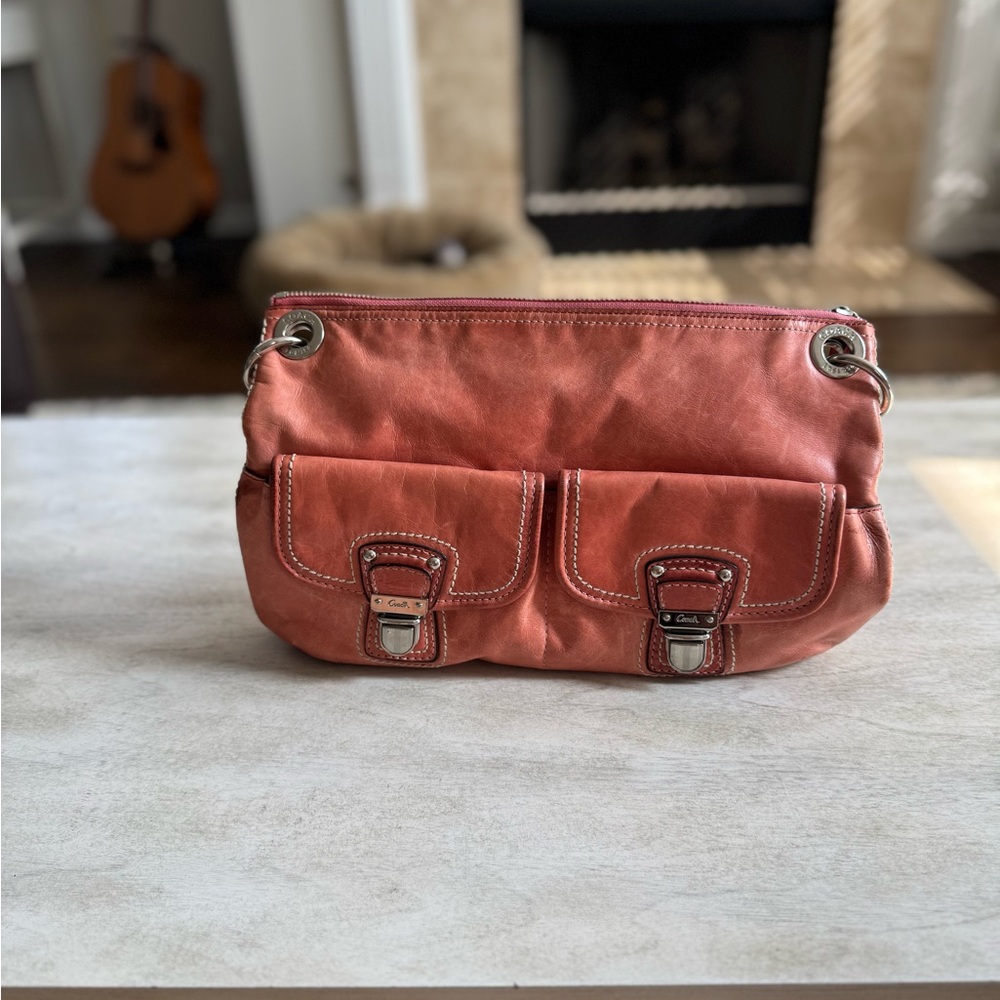 Coach Leather Shoulder Bag - pink